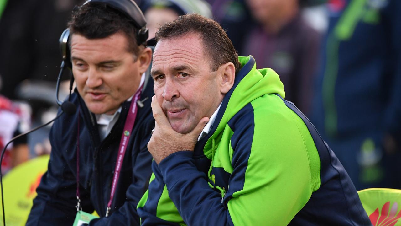 Raiders coach Ricky Stuart looks on during the loss to Cronulla.