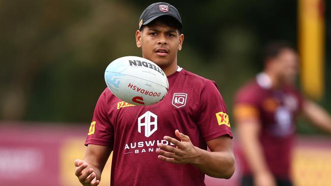 Selwyn Cobbo will be tested under the high ball in his first Origin match. Picture: Chris Hyde/Getty Images