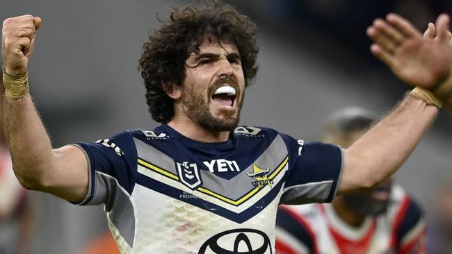 Jake Granville of the Cowboys celebrates the R13 win against the Roosters.Picture: NRL Photos/Gregg Porteous