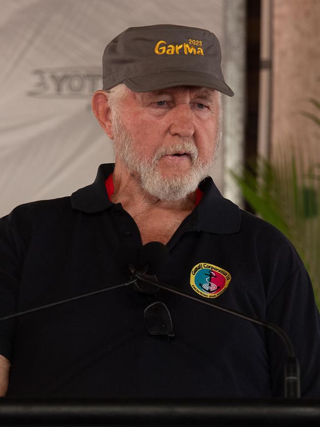 Klaus Helms CEO of Gumatj Corporation speaks on The Future Economy of North East Arnhem Land at the Garma Festival 2023. Picture: Pema Tamang Pakhrin