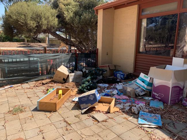 The trash and debris outside the Semaphore Park housing trust unit is now being cleared up after The Messenger’s inquiries. Picture: Caleb Bond