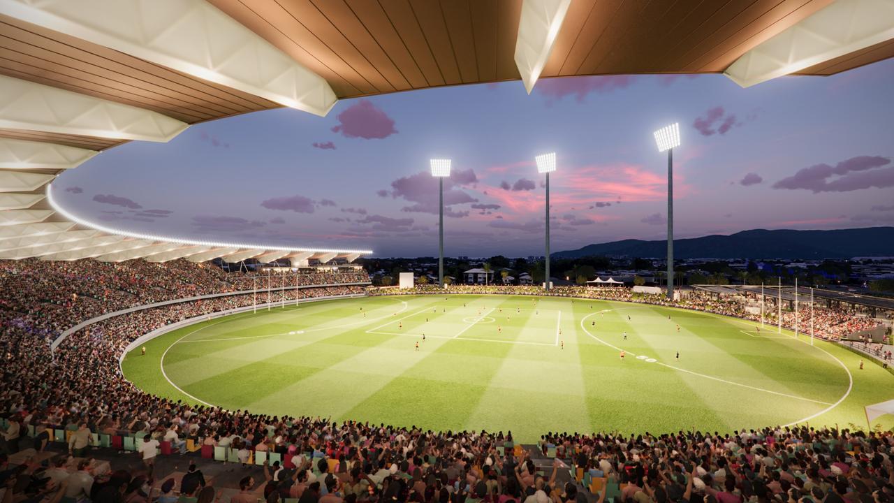 The proposed upgrade of Cazalys Stadium will increase its seating capacity from 13,500 to 20,000. Image: Cox Architecture