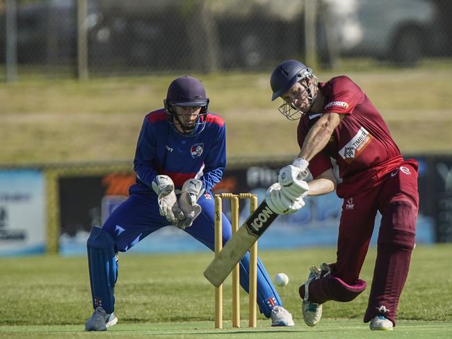 Red Hill batsman Luke Jackson launches. Picture: Valeriu Campan