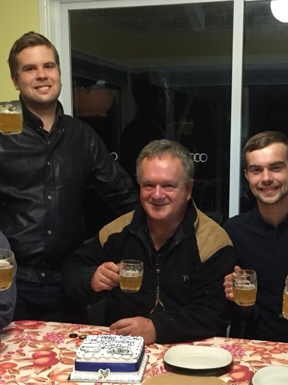 Glen Prien (centre) with his son's Fergus (left) and Sean Prien on his 60th birthday.