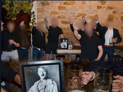 Neo-Nazi Thomas Sewell said the group had a “great and eventful night” where they enjoyed “great German food, beer and company”. Picture: Supplied