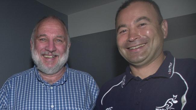 Dennis Bree with current Wallabies coach Eddie Jones in 2005. Picture: Susan Bown