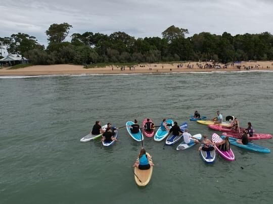 An aerial view of the paddle out.