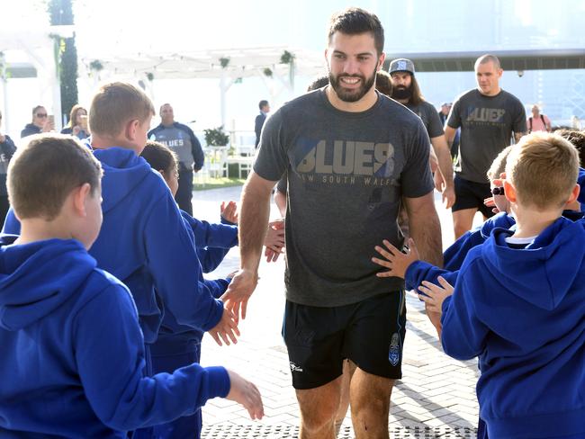 James Tedesco meets some Blues fans on the North Coast. Picture: AAP