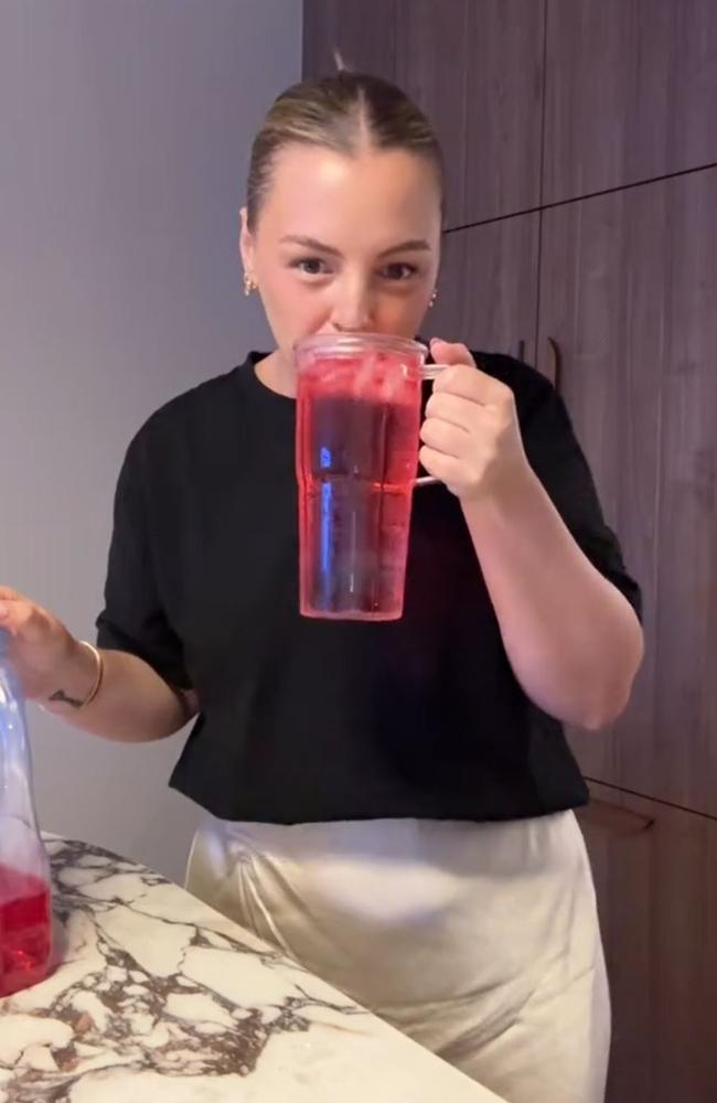 She puts water in the cup first and then adds cordial. Picture: TikTok/BrittneySaunders