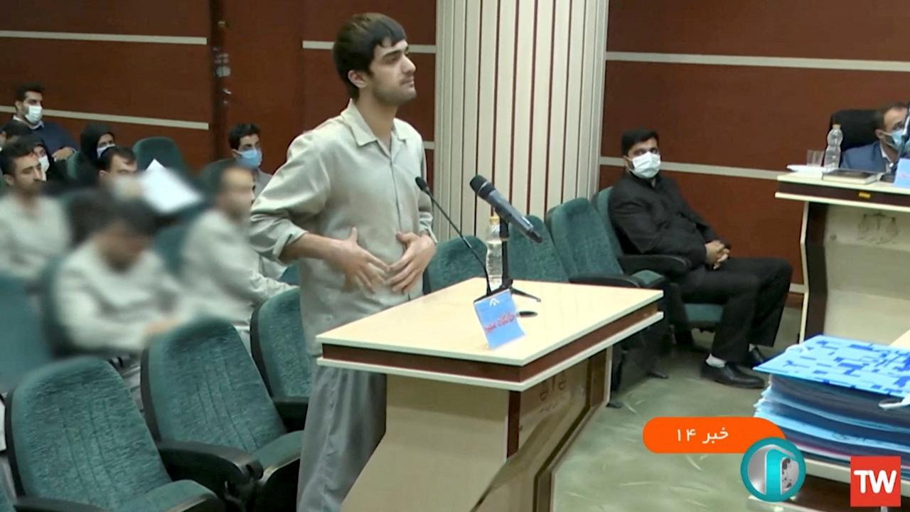 Mohammad-Mehdi Karami speaks in a courtroom before being executed by hanging, along with Seyyed Mohammad Hosseini, for allegedly killing a member of the security forces during nationwide protests. Picture: West Asia News Agency