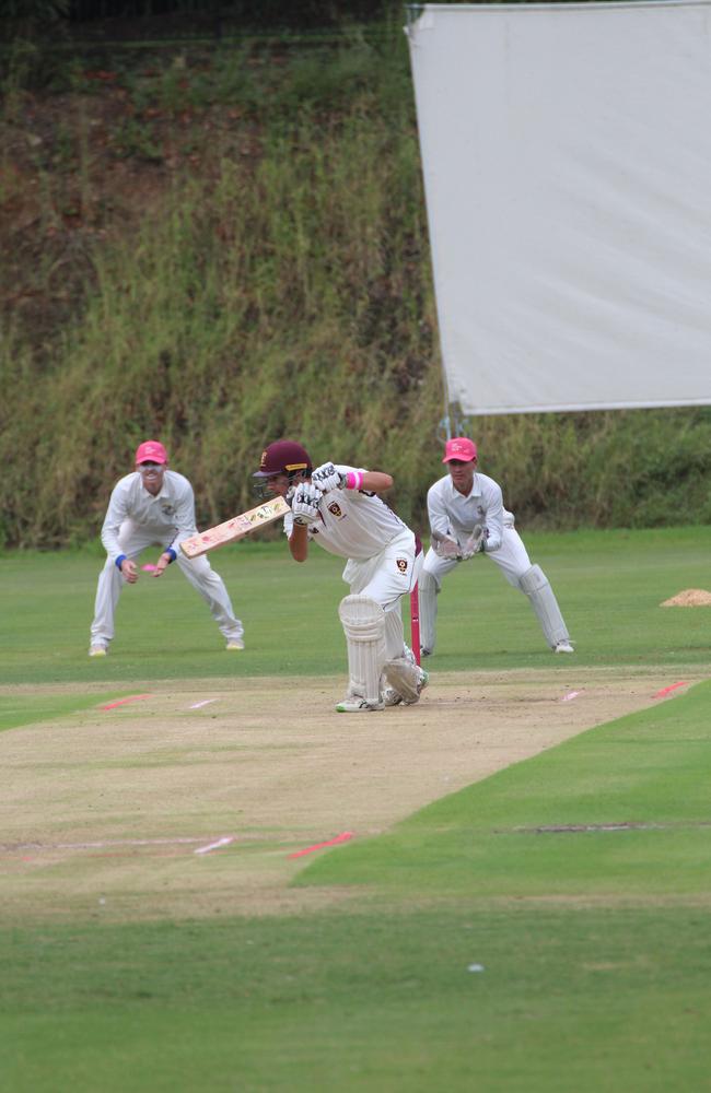 Liam Bahemia. AIC First XI cricket between St Peters Lutheran College and Marist College Ashgrove. Saturday February 24, 2024.