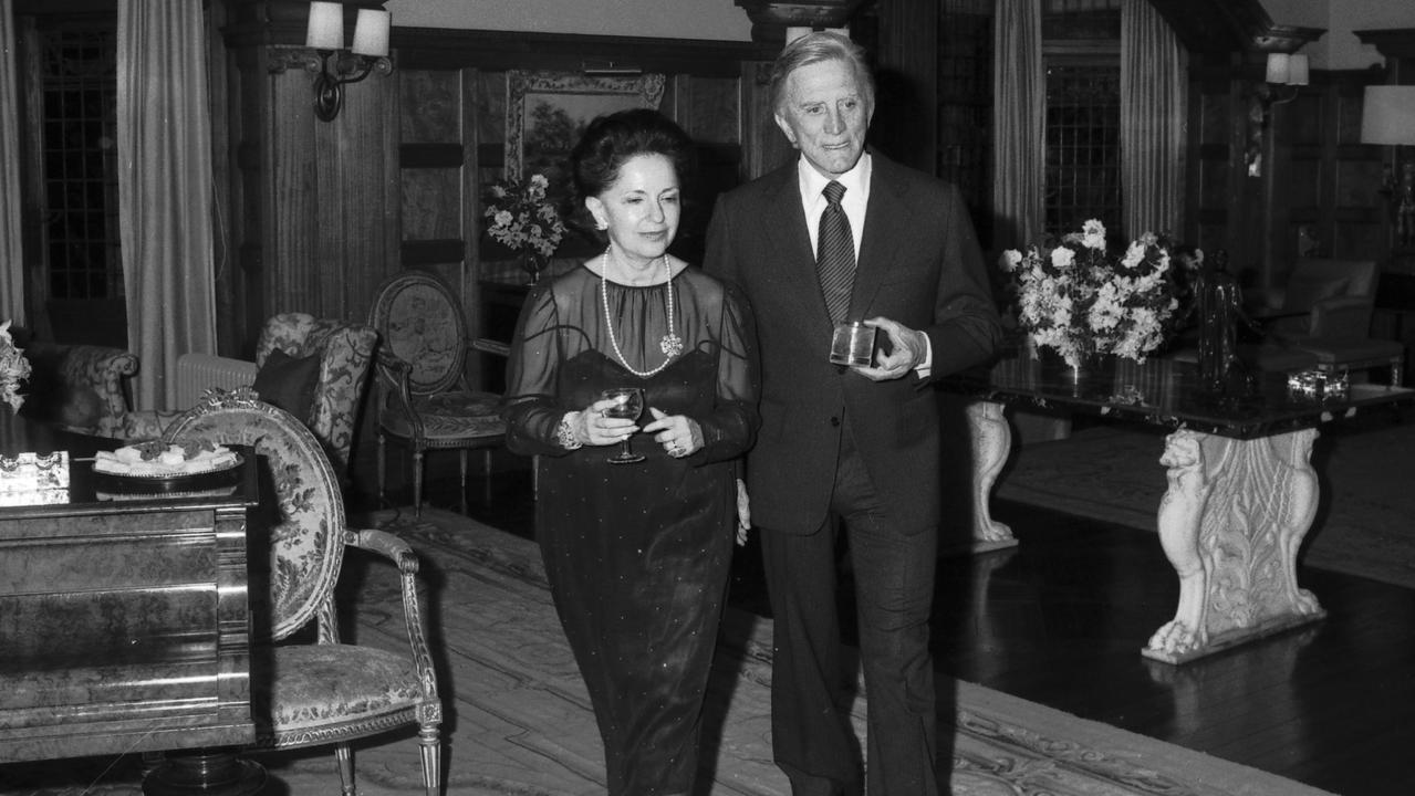 Lady Mary Fairfax and Kirk Douglas at a party given by the Fairfax family at the Fairwater estate in 1980. Picture: Keith Byron