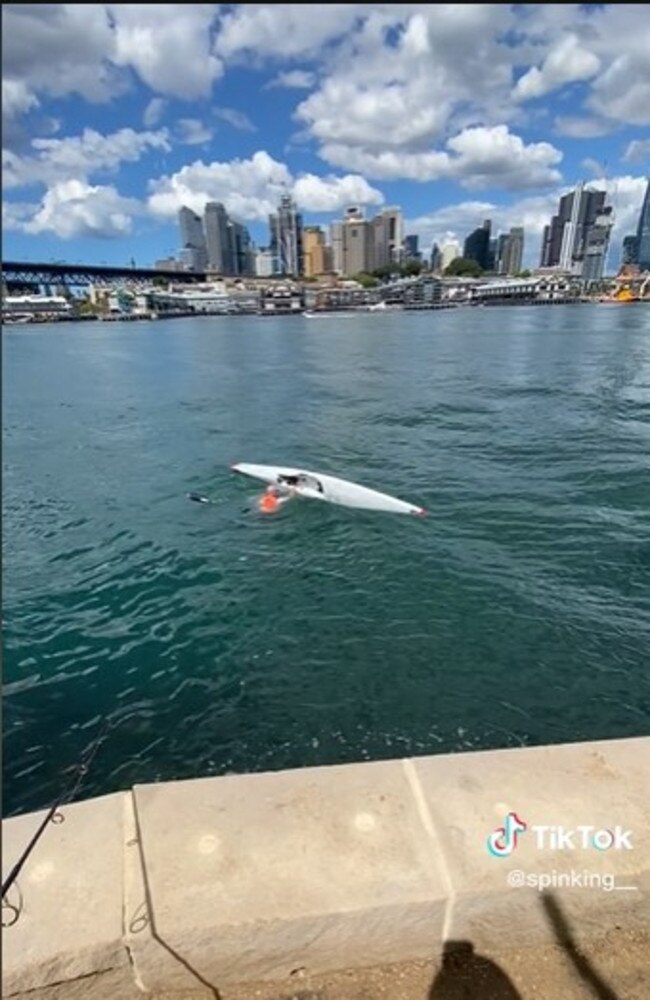 The kayaker was eventually tipped into the water. Picture: TikTok/@spinking__