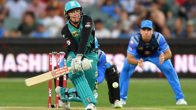 Matthew Renshaw hits a reverse sweep against Adelaide Strikers. Picture: AAP