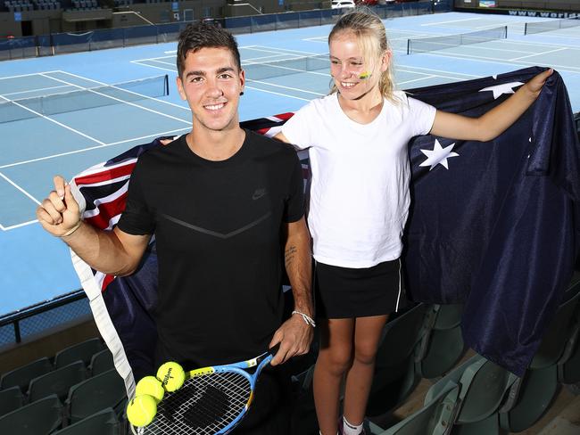 Thanasi Kokkinakis with Emily Briggs at Memorial Drive. Picture: Sarah Reed