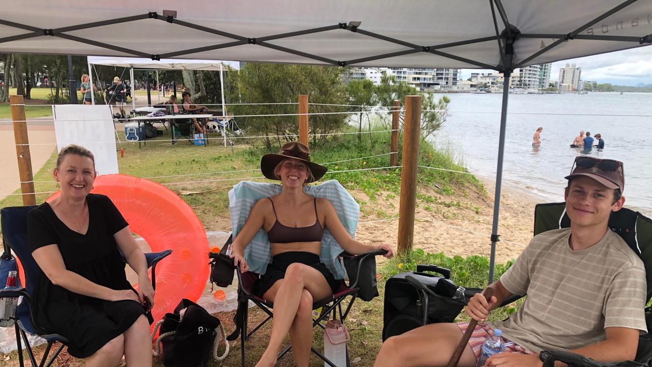 Donna, Charlotte and Konrad Gillies enjoy Christmas celebrations at Cotton Tree Park. Picture: Laura Pettigrew.