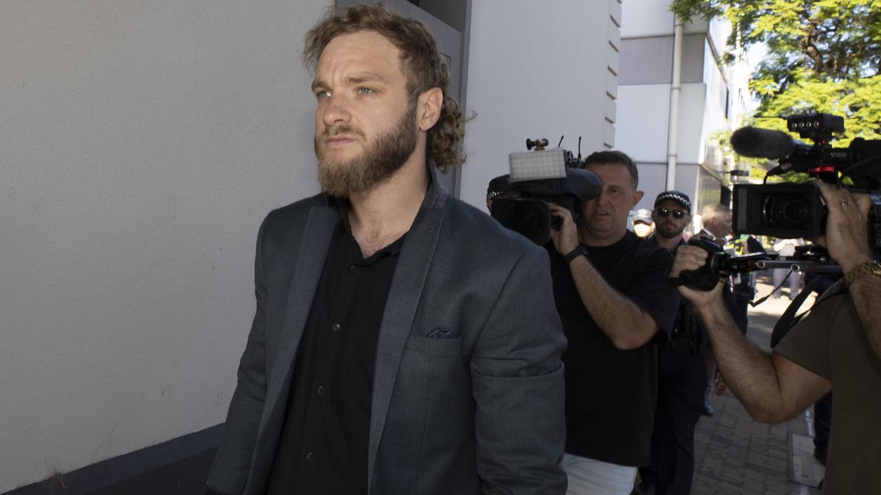 Neo Nazi Joel Davis on bail is seen leaving the Adelaide Magistrates court. Picture: Newswire