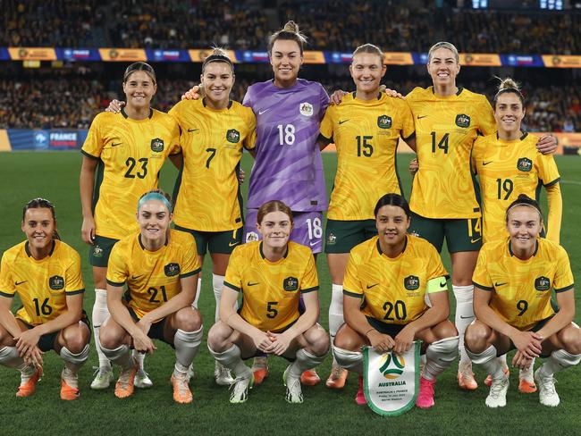 Matildas starting 11 before the friendly between Australia and France ahead of the upcoming Women’s World Cup. Photo by Michael Klein.