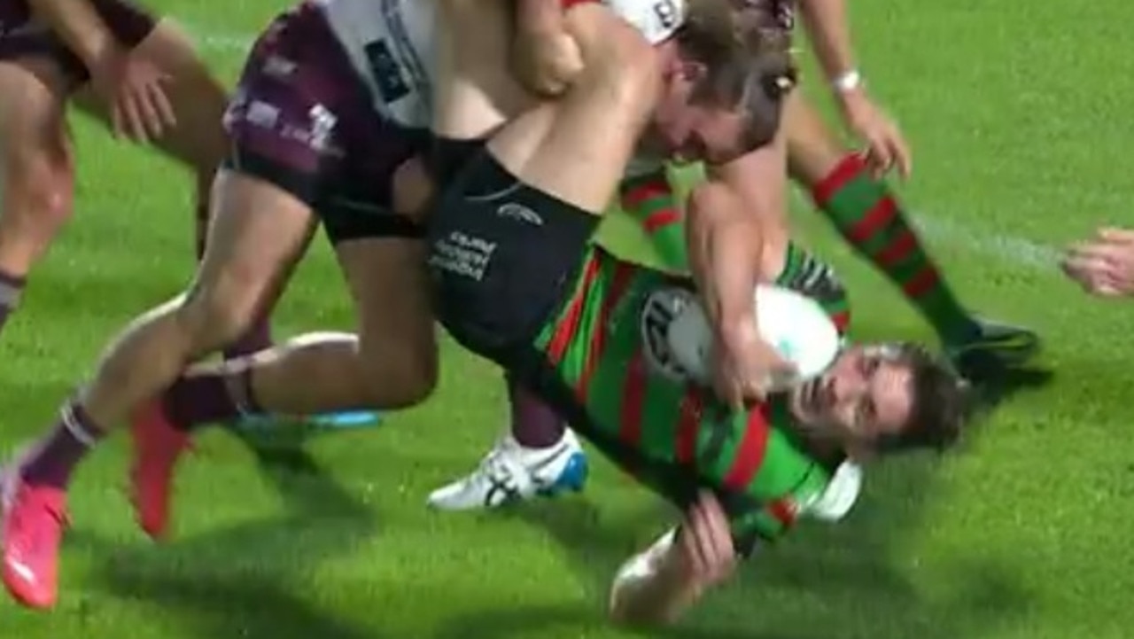 The tackle on Cameron Murray which saw Karl Lawton sent-off. Picture: Fox League.