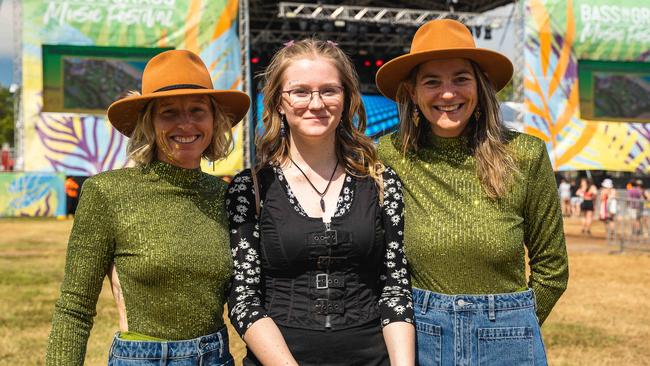 Sarah Birmingham, Hannah Miedema and Lucy Myles at BASSINTHEGRASS 2023. Picture: Pema Tamang Pakhrin