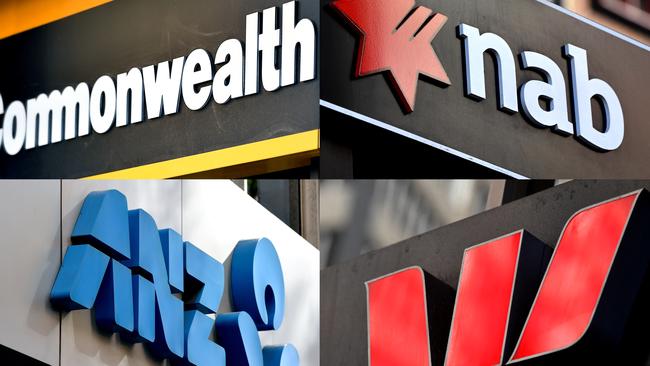 A composite image of signage of Australia's 'big four' banks ANZ, Westpac, the Commonwealth Bank (CBA) and the National Australia Bank (NAB) signage in Sydney, Saturday, May 5, 2018. (AAP Image/Joel Carrett) NO ARCHIVING