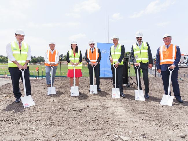 Turning the sod at the Concord Oval redevelopment project on Friday are Reid MP Fiona Martin, Transport Minister Andrew Lee and Planning Minister Rob Stokes, among others