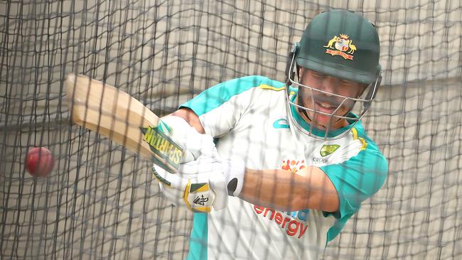 David Warner bats during an Australian net session at Melbourne Cricket Ground early on Thursday as he works towards a Test return. Picture: Getty Images