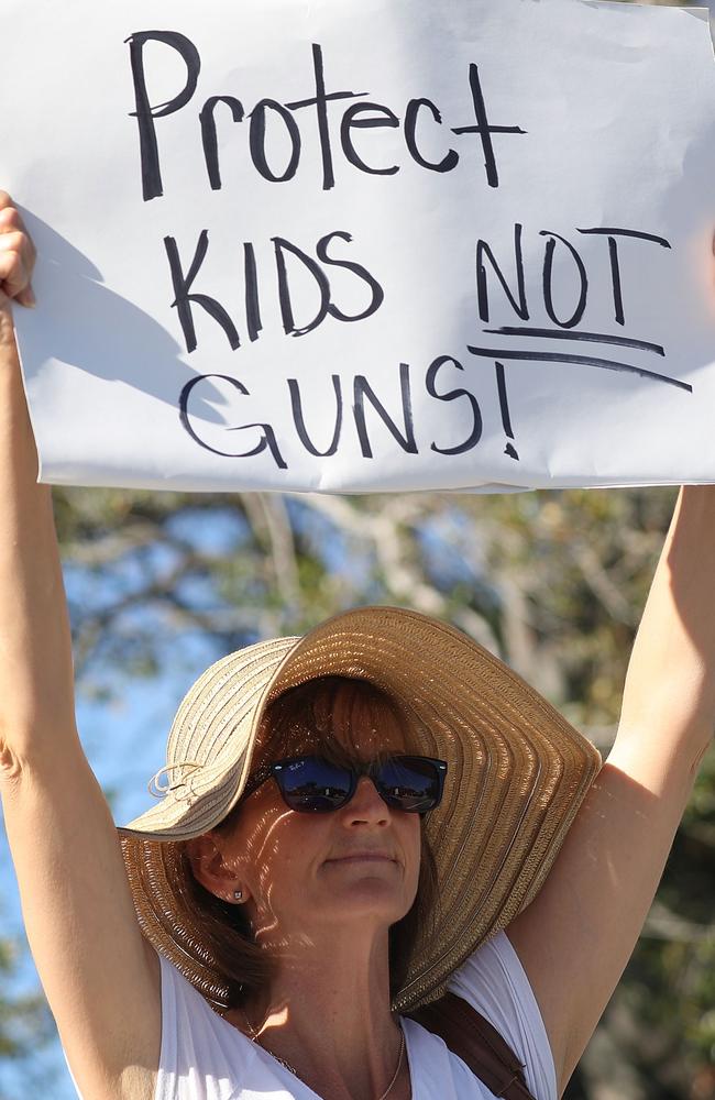 A protest against gunsin Parkland, Florida after former student Nikolas Cruz opened fire with a AR-15 rifle at the Marjory Stoneman Douglas High School. Picture: AFP