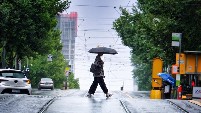 It’s looming as another cold and wet day in Melbourne. Picture: NCA NewsWire / Luis Enrique Ascui