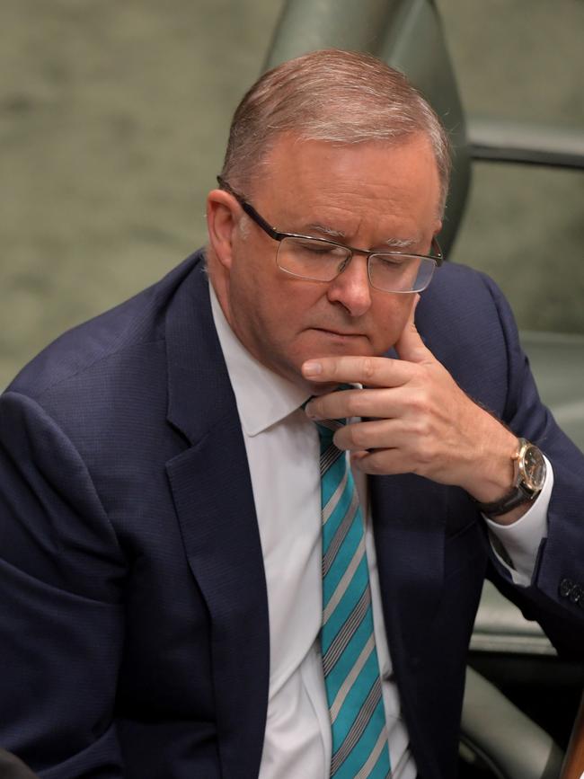 Anthony Albanese listens to his deputy deliver a condolence motion in the House of Representatives. Picture: Getty Images