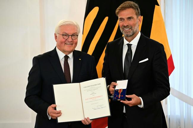 Jurgen Klopp received Germany's Federal Cross of Merit from President Frank-Walter Steinmeier this month