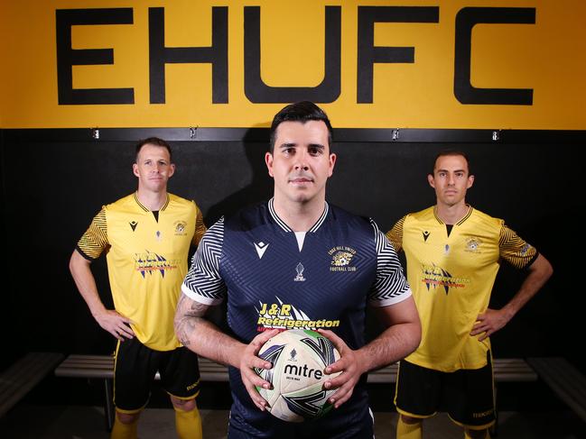 Edge Hill United Tigers trio Crios O'Hare, Kev Ward and Ari Isman are ready for the FFA Cup. Picture: Brendan Radke