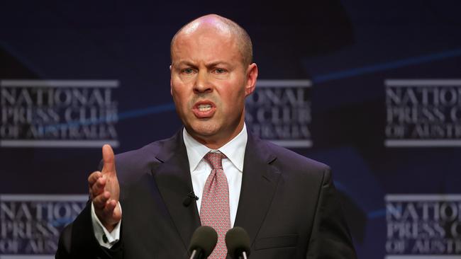 Josh Frydenberg addresses the National Press Club at Parliament House in Canberra on Wednesday. Picture: Gary Ramage