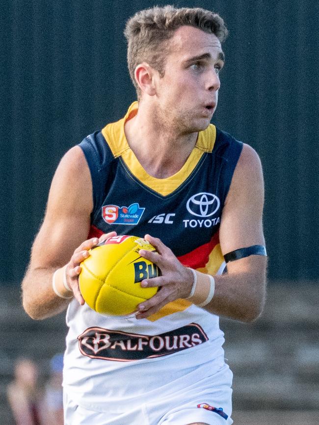 Lachie Sholl in action for Adelaide against West Adelaide. SANFL 2019. Picture: Sue McKay