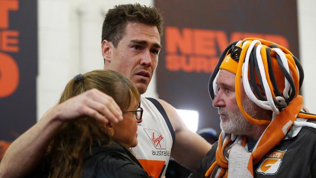 An emotional Jeremy Cameron in the rooms after the Grand Final