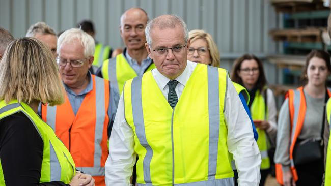 Prime Minister Scott Morrison at CPT Engineering. Picture: Jason Edwards