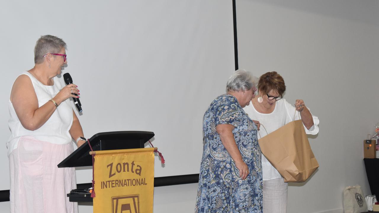 Helen Everingham receiving a thank you gift from the Zonta ladies at Zonta Roma's International Women's Day Breakfast 2023. Picture: Chloe Cufflin.