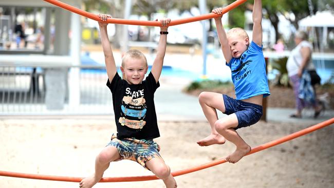 Hudson and Rocco in Wynnum Thursday October 19, 2023. Picture: John Gass