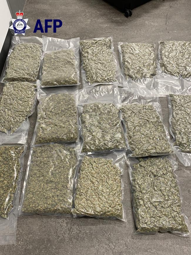 A 27-year-old Adelaide Man was charged after Australian Federal Police discovered 26kg of cannabis inside checked luggage at Adelaide Airport. Picture: Australian Federal Police