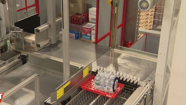 A sorting and packing system determines the best way to stack products to minimise damage. Picture: Channel 9.