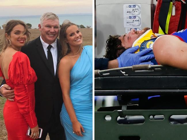 Danny Frawley and family (left) and Melbourne star Angus Brayshaw.