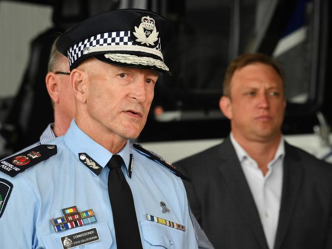 New Police Commissioner Steve Gollschewski with Premier Steven Miles in Townsville on Tuesday. Picture: Evan Morgan