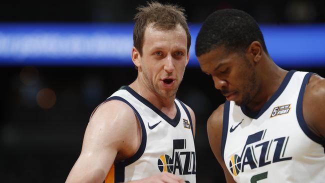 Joe Ingles has become a leader for the Utah Jazz, even with veteran role players like Joe Johnson. Picture: AP