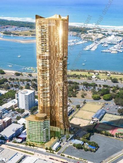 An artist impression of ASF Consortium's Gold Tower, The AU over looking the Southport Bowls Club.