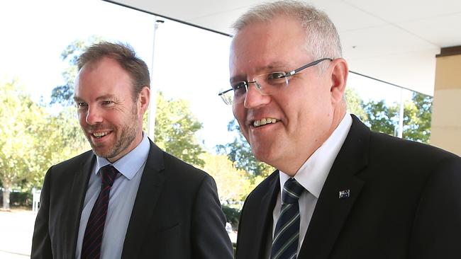 Productivity Commission chief Michael Brennan and Prime Minister Scott Morrison. Picture Kym Smith