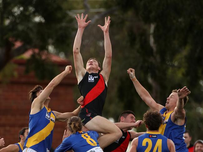 Joel Ottavi of the Bombers marks during the VFL match between Essendon Bombers and Williamstown played at Windy Hill Oval on Saturday 24th June, 2017. Picture: Mark Dadswell