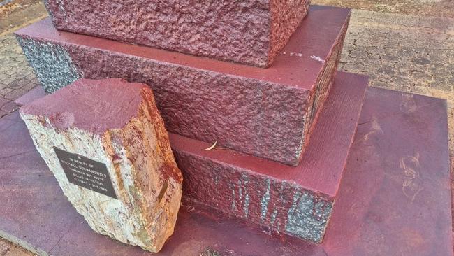 Vandalism at Ukrainian Catholic Church Our Lady of Protection, Wayville, SA. Australia. The Ukrainian Monument was sprayed in red paint to look like blood along with some messages sprayed on the pavers referring to Nazis. Picture: Facebook/Patrick Ryan - https://www.facebook.com/patrick.ryan.900388