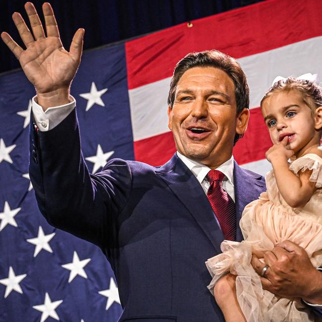 Ron DeSantis with daughter Mamie in Tampa, Florida, on Wednesday (AEDT). Picture: AFP