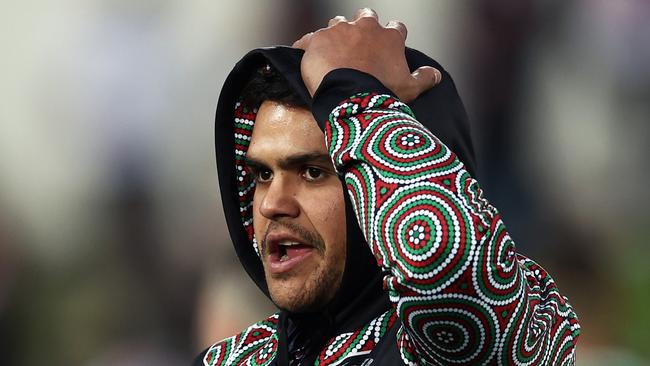 SYDNEY, AUSTRALIA - JUNE 10:  Latrell Mitchell of the Rabbitohs looks on during the round 15 NRL match between St George Illawarra Dragons and South Sydney Rabbitohs at Netstrata Jubilee Stadium on June 10, 2023 in Sydney, Australia. (Photo by Matt King/Getty Images)