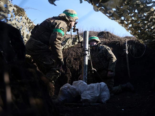 A Ukrainian serviceman gets ready to fire with a mortar from a position not far from Bakhmut, Donetsk region. Picture: AFP